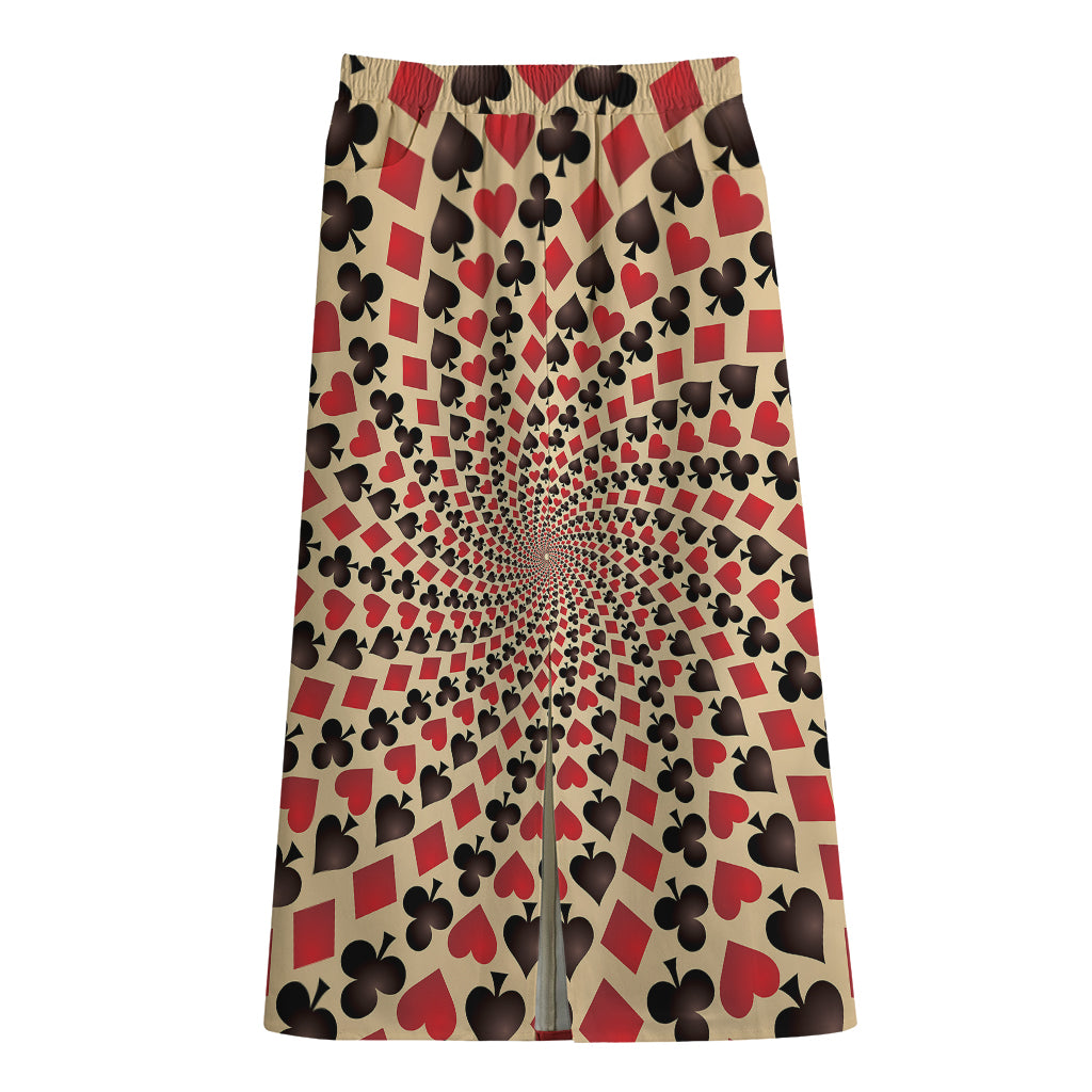 Swirl Playing Card Suits Print Cotton Front Slit Maxi Skirt