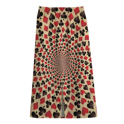 Swirl Playing Card Suits Print Cotton Front Slit Maxi Skirt