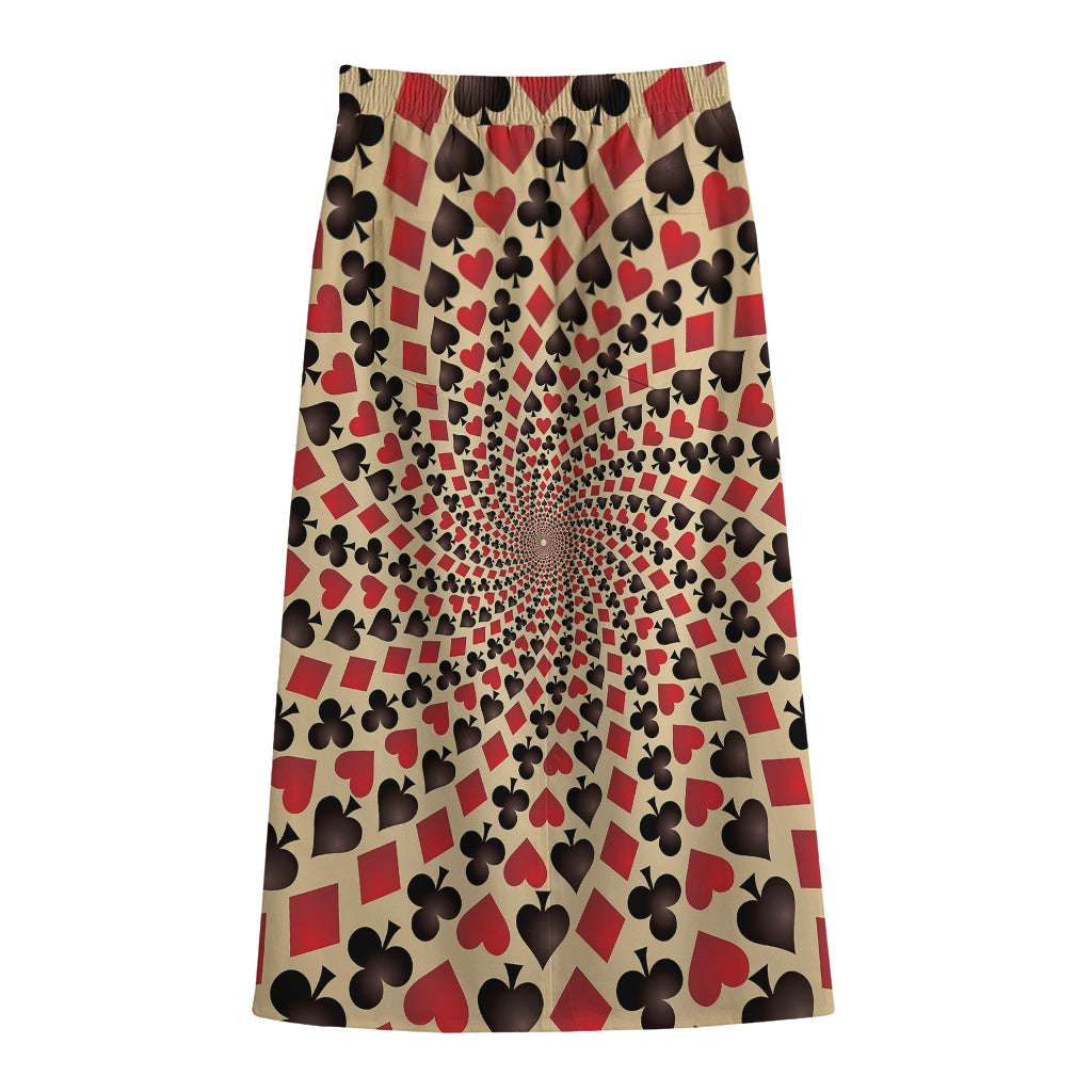 Swirl Playing Card Suits Print Cotton Front Slit Maxi Skirt
