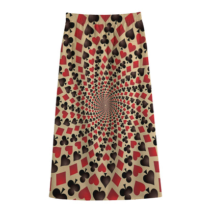 Swirl Playing Card Suits Print Cotton Front Slit Maxi Skirt