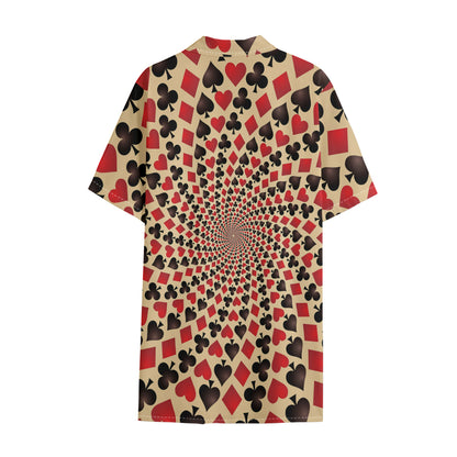 Swirl Playing Card Suits Print Cotton Hawaiian Shirt