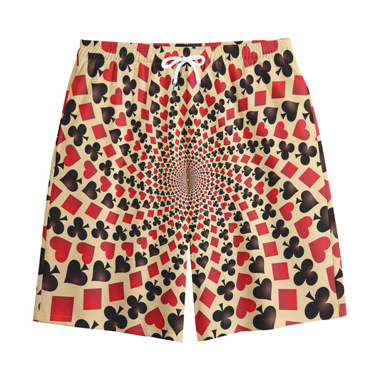 Swirl Playing Card Suits Print Cotton Shorts