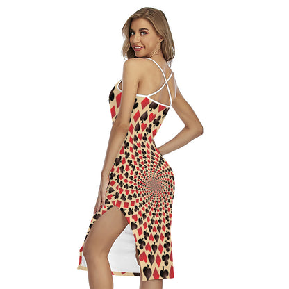 Swirl Playing Card Suits Print Cross Back Cami Dress