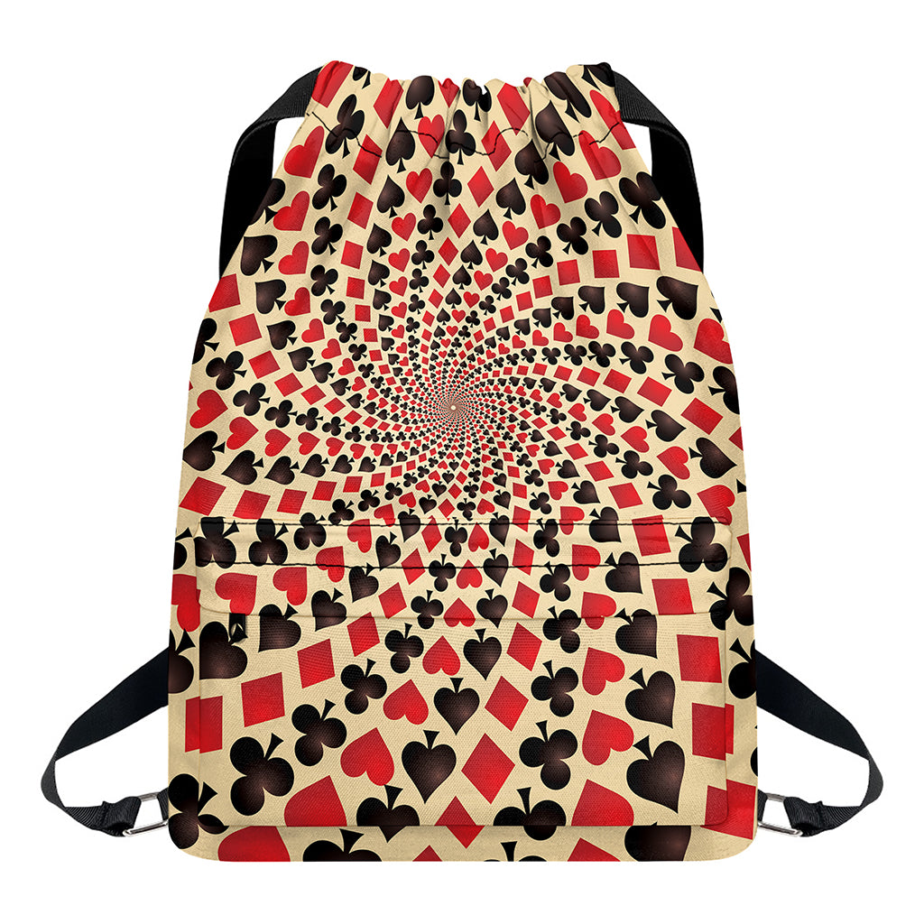 Swirl Playing Card Suits Print Drawstring Backpack