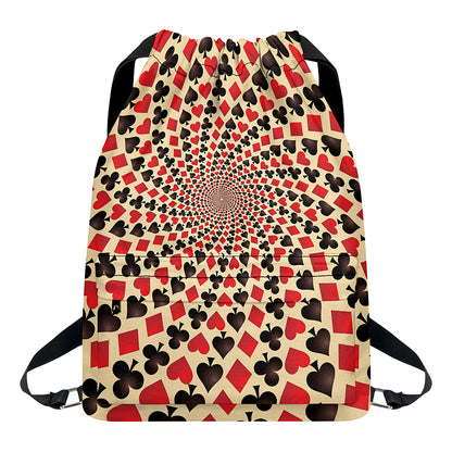 Swirl Playing Card Suits Print Drawstring Backpack