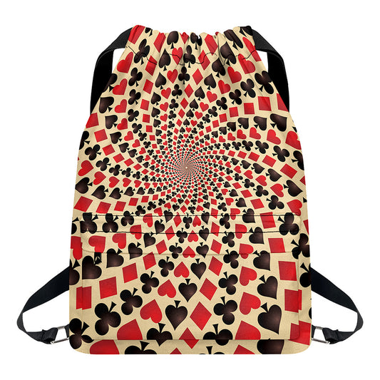 Swirl Playing Card Suits Print Drawstring Backpack