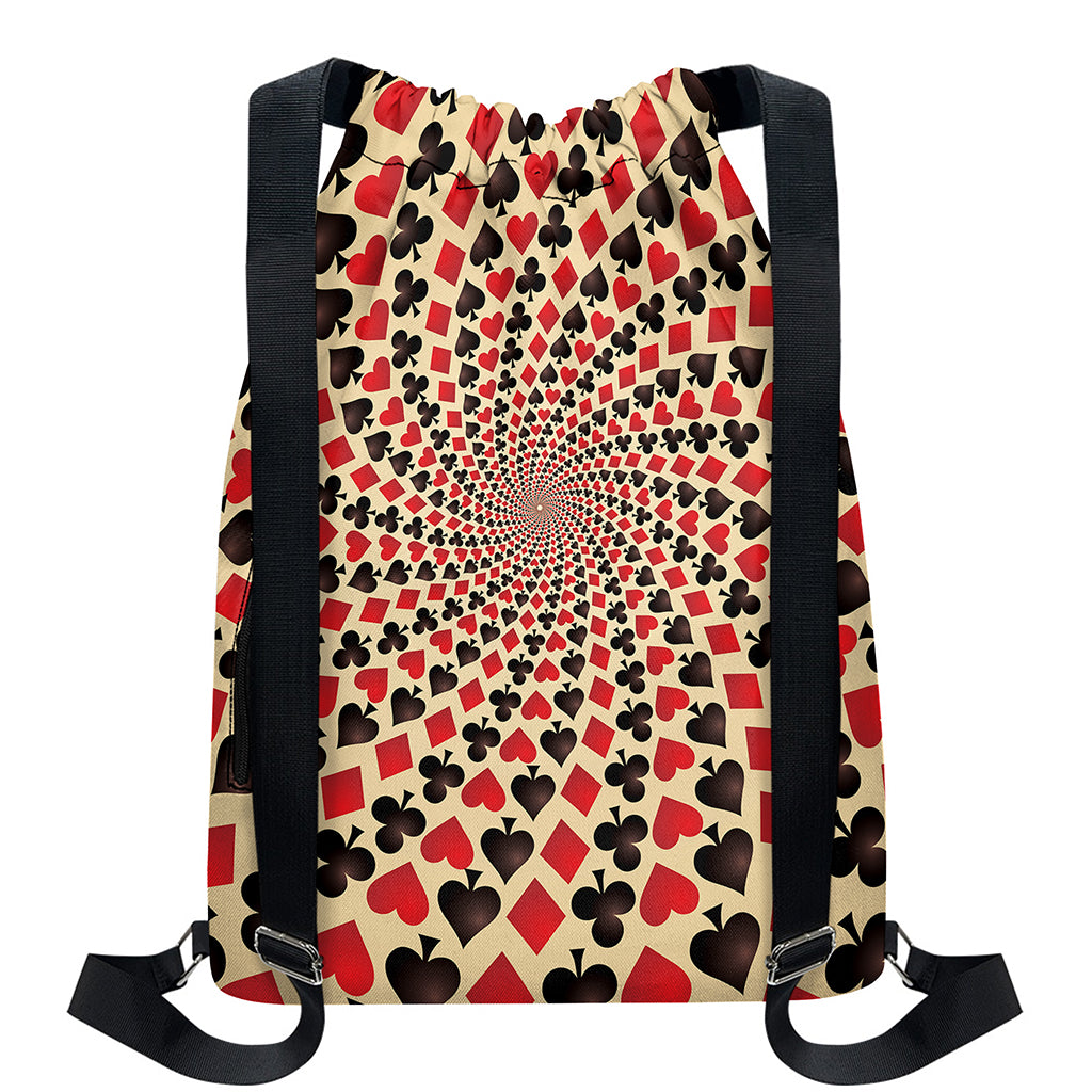Swirl Playing Card Suits Print Drawstring Backpack
