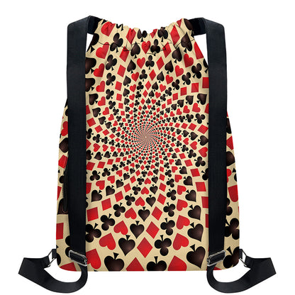 Swirl Playing Card Suits Print Drawstring Backpack