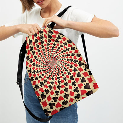 Swirl Playing Card Suits Print Drawstring Backpack