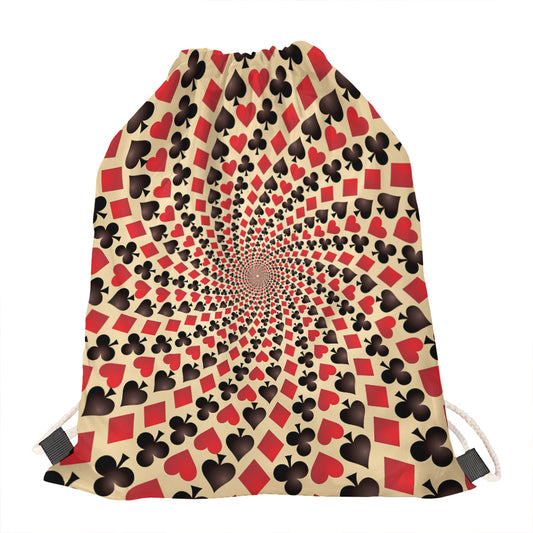 Swirl Playing Card Suits Print Drawstring Bag