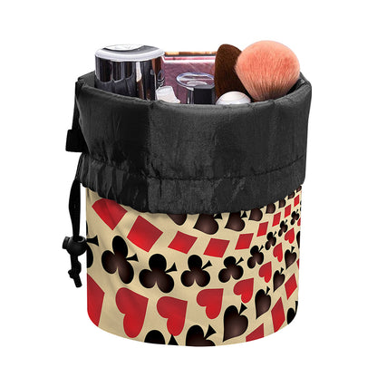 Swirl Playing Card Suits Print Drawstring Makeup Bag