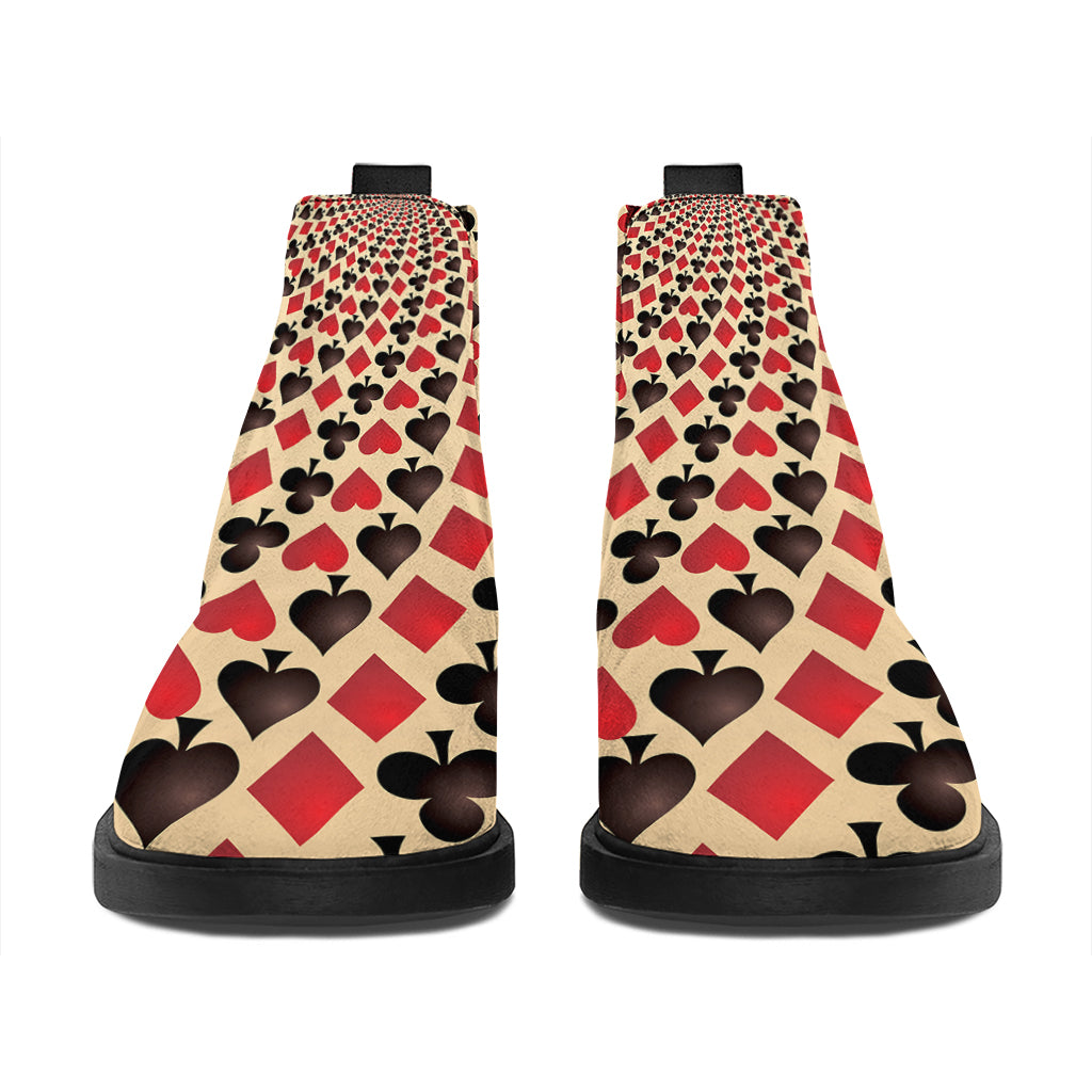 Swirl Playing Card Suits Print Flat Ankle Boots