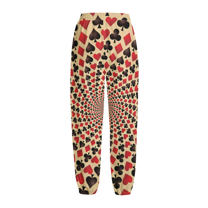 Swirl Playing Card Suits Print Fleece Lined Knit Pants