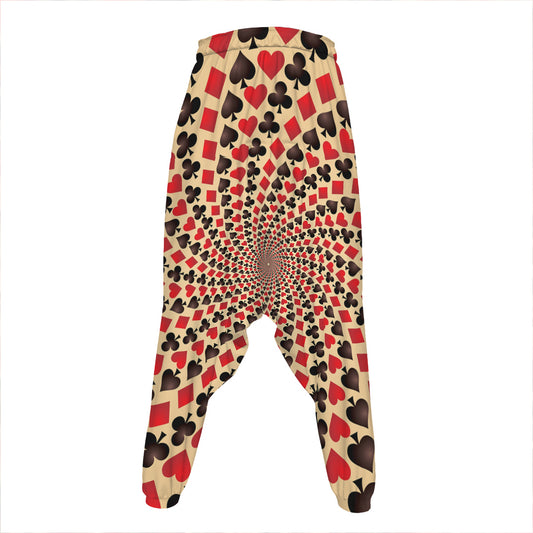 Swirl Playing Card Suits Print Hammer Pants