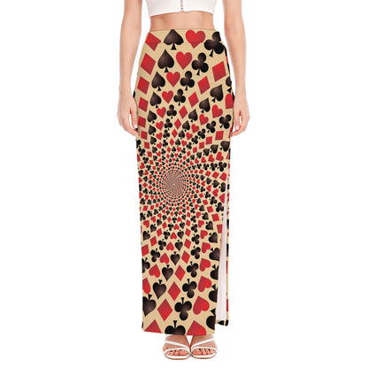 Swirl Playing Card Suits Print High Slit Maxi Skirt
