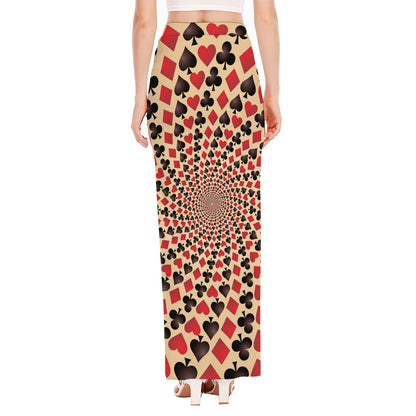 Swirl Playing Card Suits Print High Slit Maxi Skirt