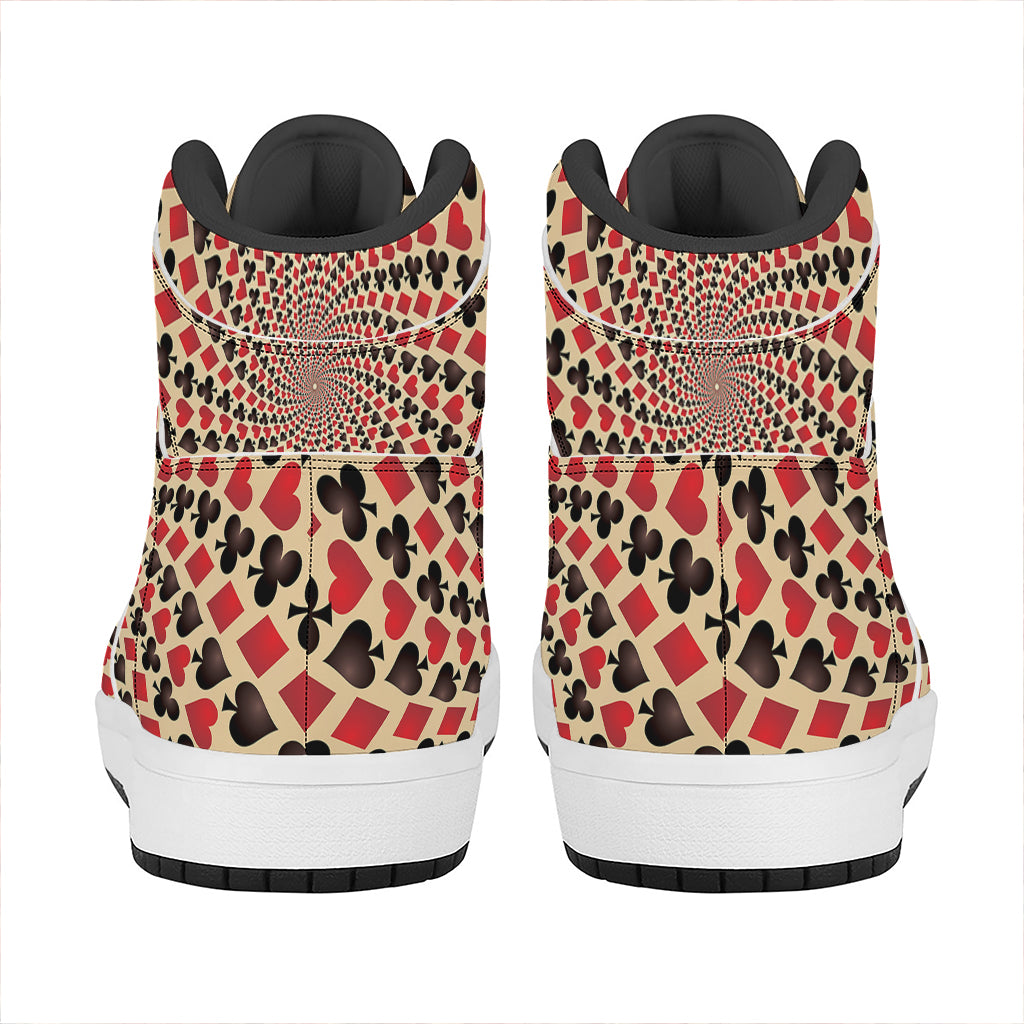 Swirl Playing Card Suits Print High Top Leather Sneakers