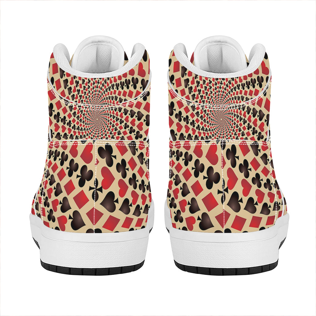 Swirl Playing Card Suits Print High Top Leather Sneakers