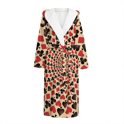 Swirl Playing Card Suits Print Hooded Bathrobe