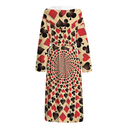 Swirl Playing Card Suits Print Hooded Bathrobe