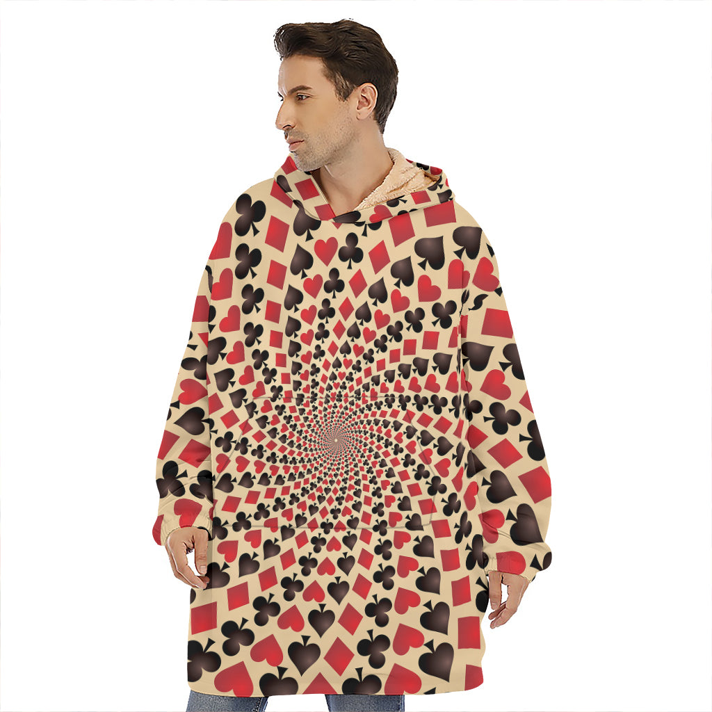 Swirl Playing Card Suits Print Hoodie Blanket