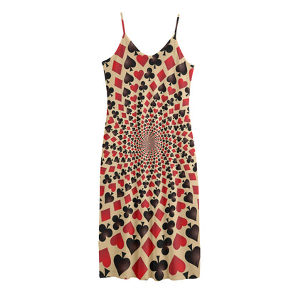 Swirl Playing Card Suits Print Jersey Midi Cami Dress