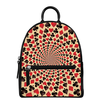 Swirl Playing Card Suits Print Leather Backpack