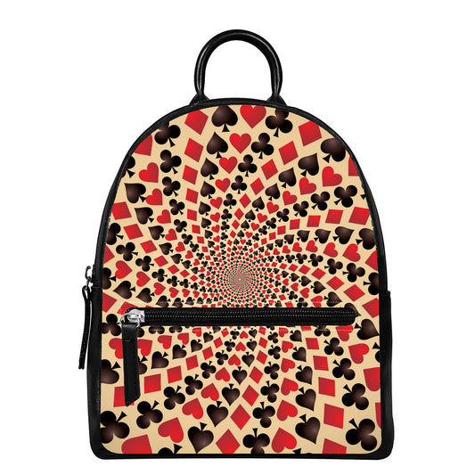 Swirl Playing Card Suits Print Leather Backpack
