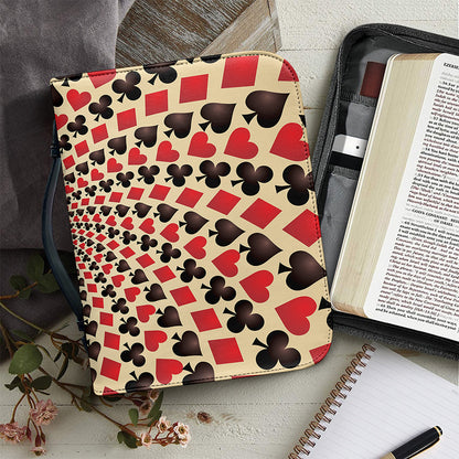 Swirl Playing Card Suits Print Leather Bible Cover