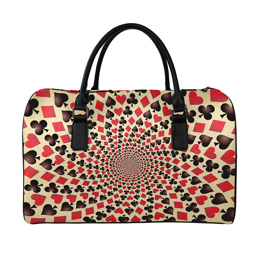 Swirl Playing Card Suits Print Leather Duffle Bag