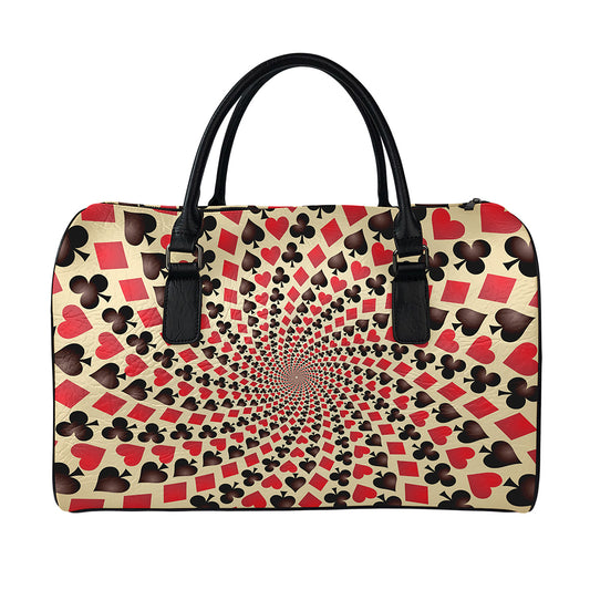 Swirl Playing Card Suits Print Leather Duffle Bag