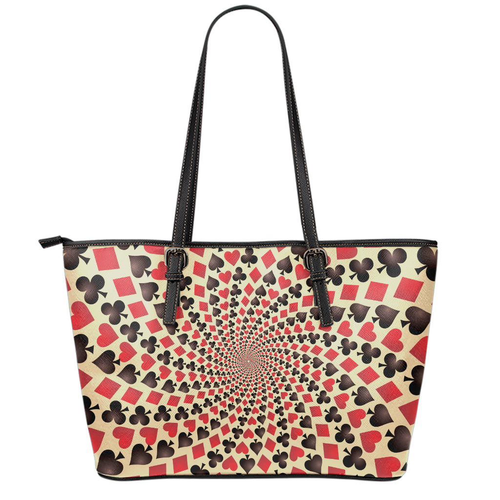 Swirl Playing Card Suits Print Leather Tote Bag