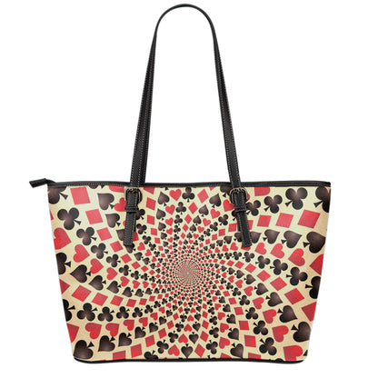 Swirl Playing Card Suits Print Leather Tote Bag