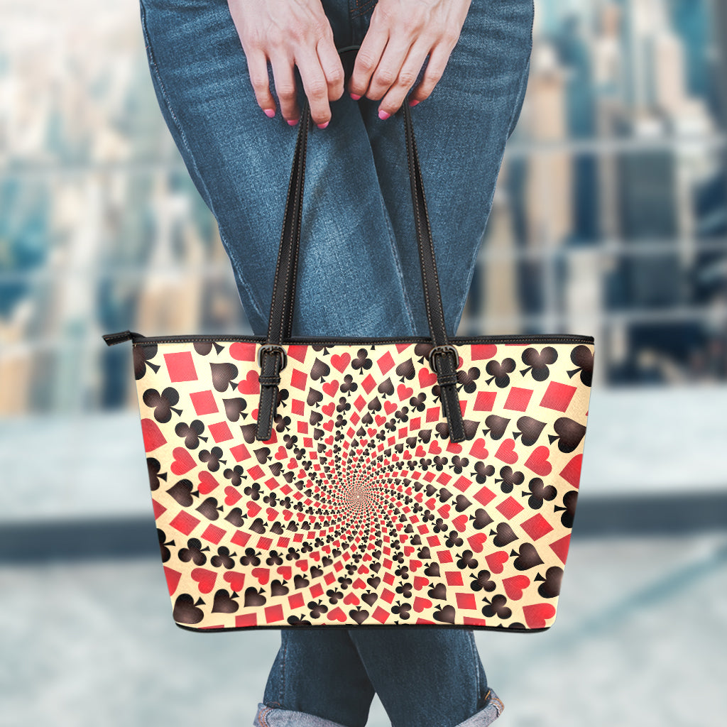 Swirl Playing Card Suits Print Leather Tote Bag