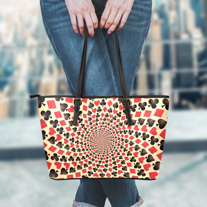 Swirl Playing Card Suits Print Leather Tote Bag