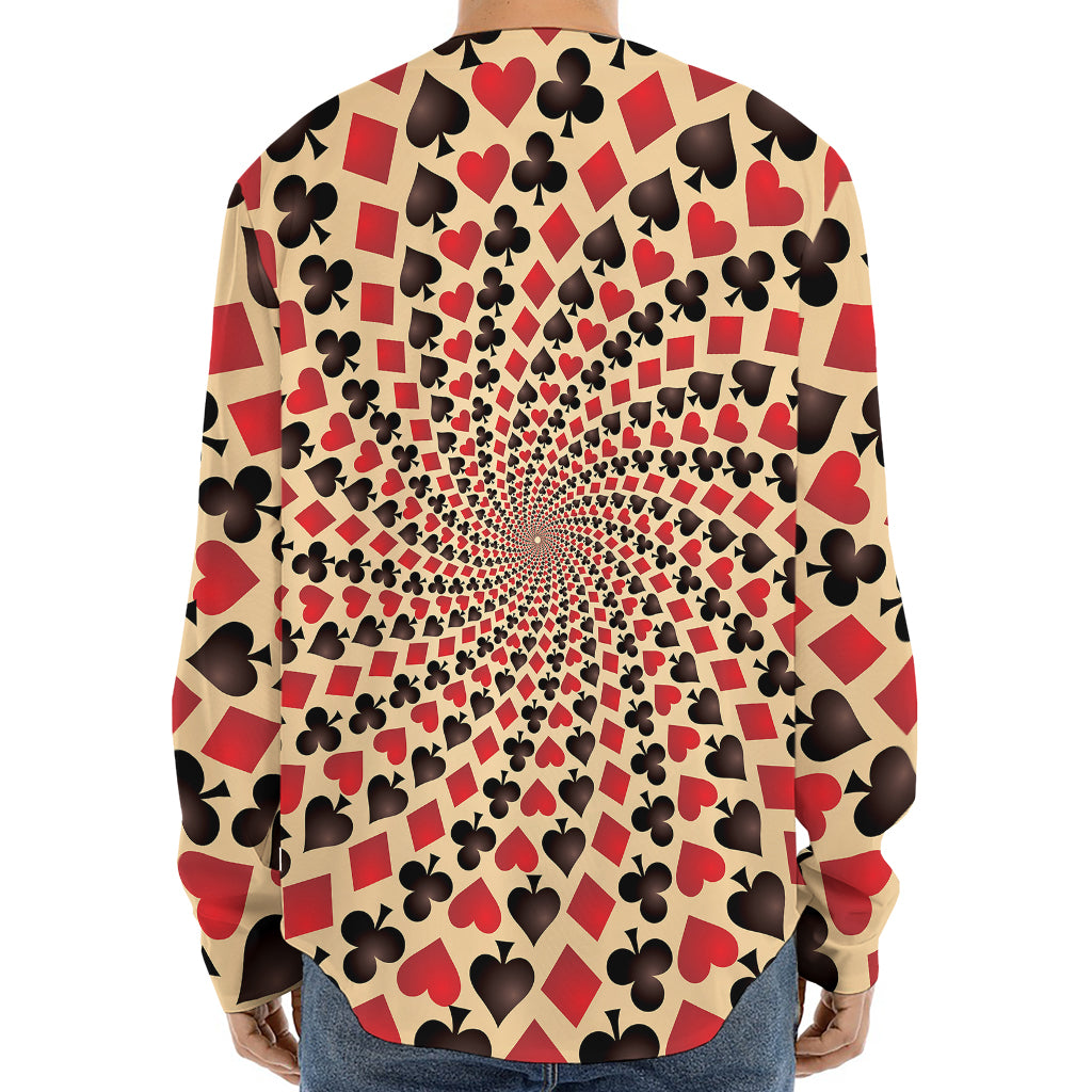 Swirl Playing Card Suits Print Long Sleeve Baseball Jersey