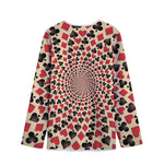 Swirl Playing Card Suits Print Long Sleeve Short Coat