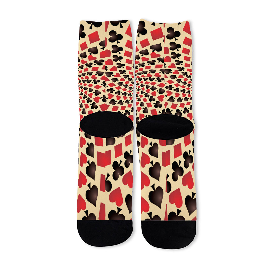 Swirl Playing Card Suits Print Long Socks