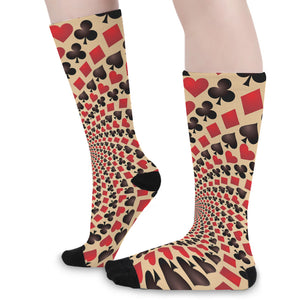 Swirl Playing Card Suits Print Long Socks