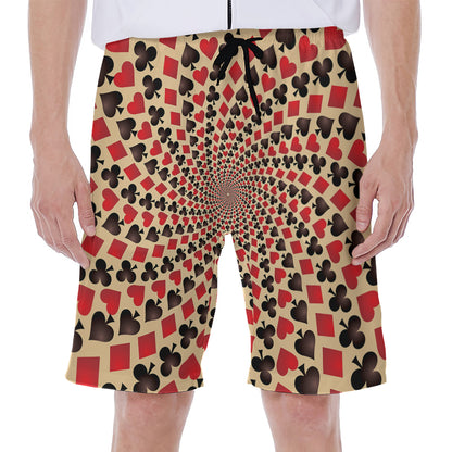 Swirl Playing Card Suits Print Men's Beach Shorts
