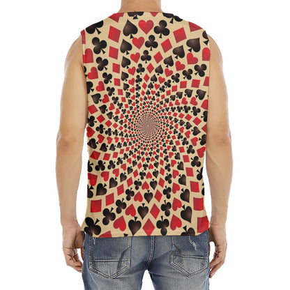 Swirl Playing Card Suits Print Men's Fitness Tank Top