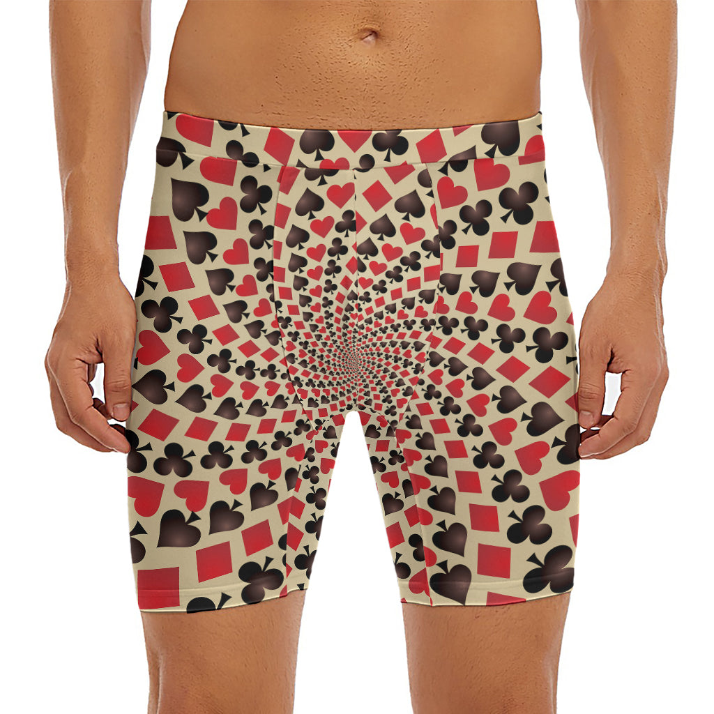 Swirl Playing Card Suits Print Men's Long Boxer Briefs