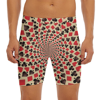 Swirl Playing Card Suits Print Men's Long Boxer Briefs