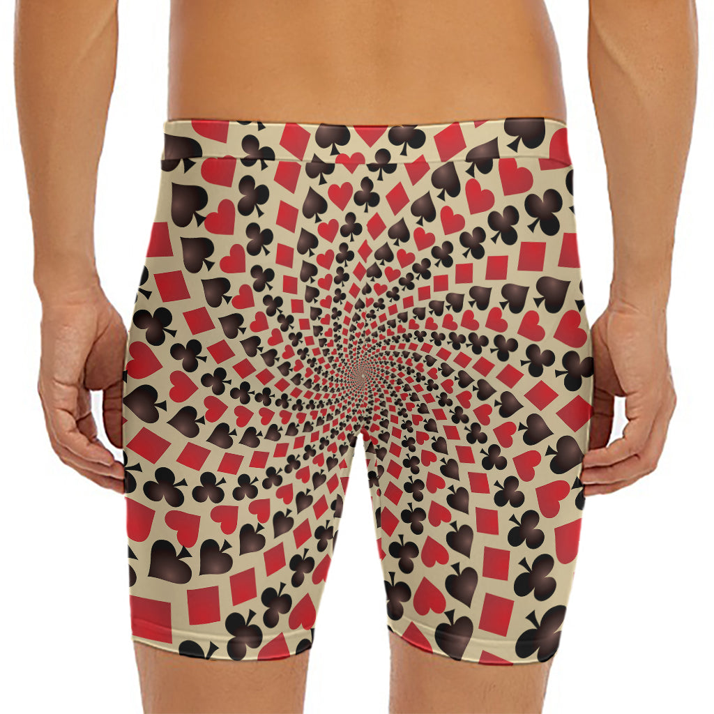 Swirl Playing Card Suits Print Men's Long Boxer Briefs