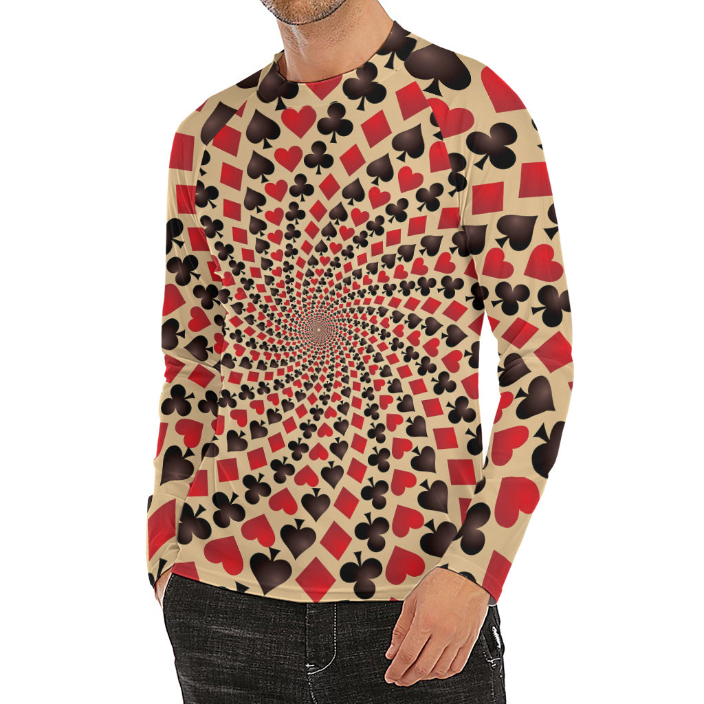 Swirl Playing Card Suits Print Men's Long Sleeve Rash Guard