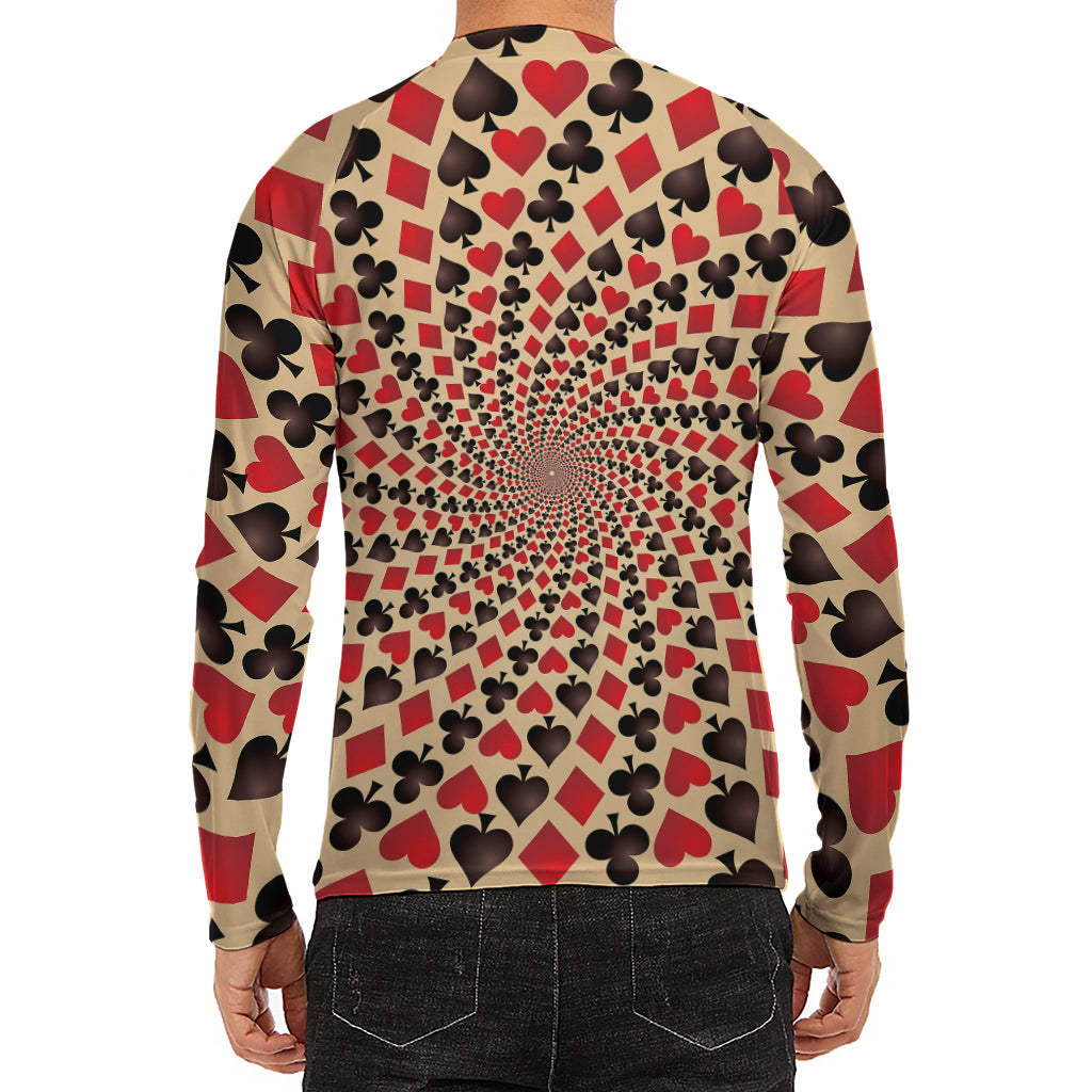 Swirl Playing Card Suits Print Men's Long Sleeve Rash Guard
