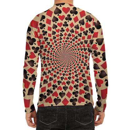 Swirl Playing Card Suits Print Men's Long Sleeve Rash Guard