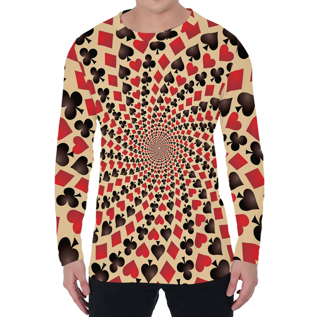 Swirl Playing Card Suits Print Men's Long Sleeve T-Shirt