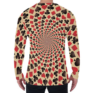 Swirl Playing Card Suits Print Men's Long Sleeve T-Shirt