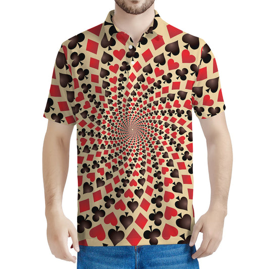 Swirl Playing Card Suits Print Men's Polo Shirt
